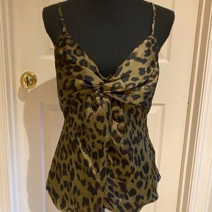 Green cheetah print silky top